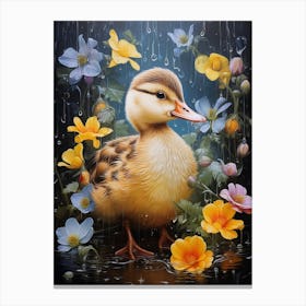 Duckling In The Rain Floral Painting 3 Canvas Print