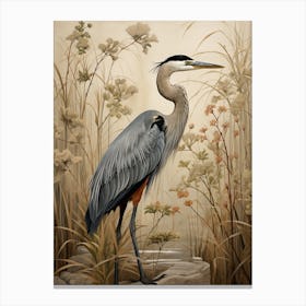 Dark And Moody Botanical Great Blue Heron 4 Canvas Print