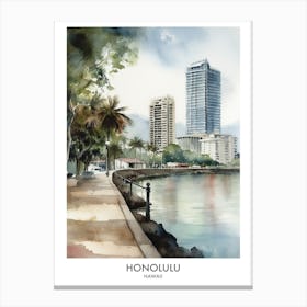 Honolulu 1 Watercolour Travel Poster Canvas Print