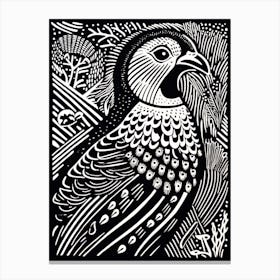 B&W Bird Linocut Pheasant 7 Canvas Print