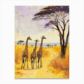 Herd Of Giraffe Cute Illustration  1 Canvas Print