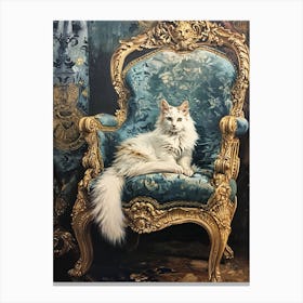 White Cat On A Rococo Throne Canvas Print