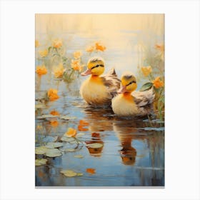 Floral Ornamental Duckling Painting 3 Canvas Print