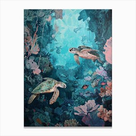 Sea Turtles With A Coral Reef Expressionism Style Painting 9 Canvas Print