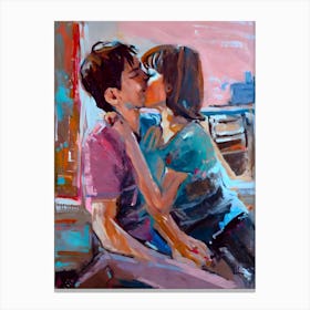 Kissing Impressionist Abstract Painting Canvas Print