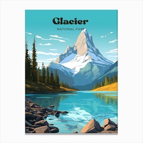 Glacier National Park Montana USA Mountain Travel Illustration Canvas Print