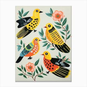 Folk Style Bird Painting Yellowhammer 3 Canvas Print