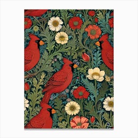 William Morris Cardinals And Flowers Canvas Print