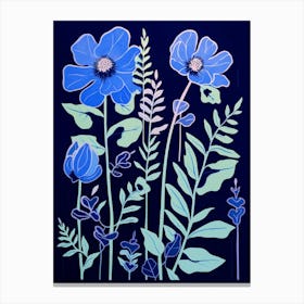 Blue Flower Illustration Aconitum 3 Canvas Print