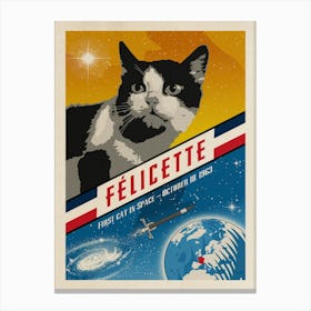 Felicette, First cat in space, France, 1963 — Vintage space poster, retro space art Canvas Print