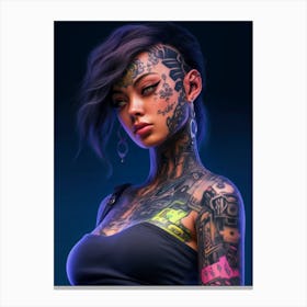 Cyberpunk Girl with Tattoos Canvas Print