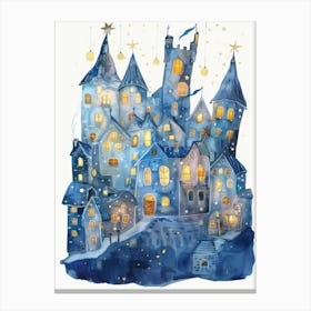 Christmas Village Watercolor Painting Canvas Print