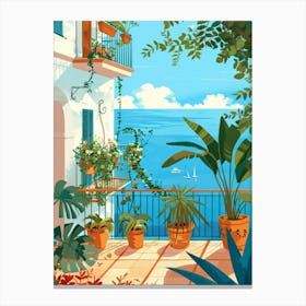 Balcony With Plants And Sea View Canvas Print