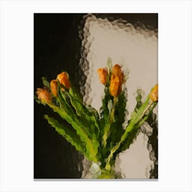 Orange tulips behind glass Canvas Print