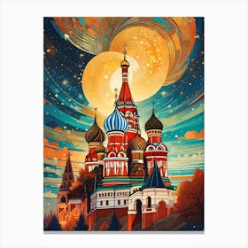 Full Moon Kremlin Building Moscow ~ Russian Travel Adventure Imagination Wall Decor Futuristic Sci-Fi Trippy Surrealism Modern Digital Mandala Awakening Fractals Spiritual Artwork  Canvas Print