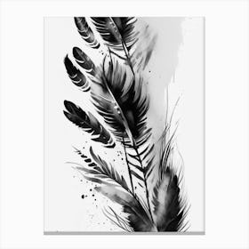 Feather And Birds Symbol Black And White Painting Canvas Print