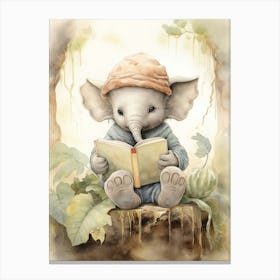 Elephant Painting Reading Watercolour 4 Canvas Print