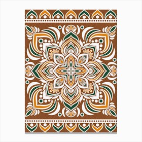 WA240020 - Earthy Mandala with Green and Orange - Intricate Bohemian Art Canvas Print