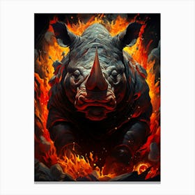 Rhino In Fire Canvas Print