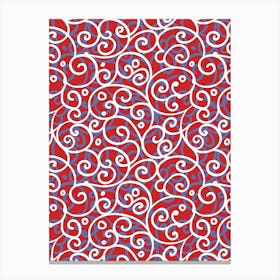 Red, Blue And White Swirls - Iznik Turkish pattern, floral decor Canvas Print
