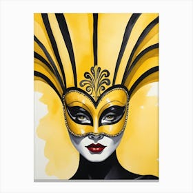 A Woman In A Carnival Mask, Yellow And Black (27) Canvas Print