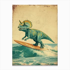 Vintage Triceratops Dinosaur On A Surf Board 2 Canvas Print