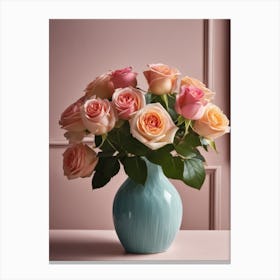 A Vase Of Pink Roses 86 Canvas Print