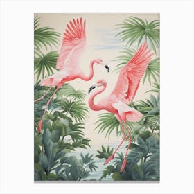 Vintage Japanese Inspired Bird Print Greater Flamingo 2 Canvas Print
