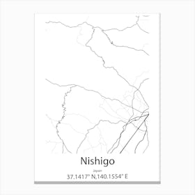 Nishigo,Japan Minimalist Map Canvas Print