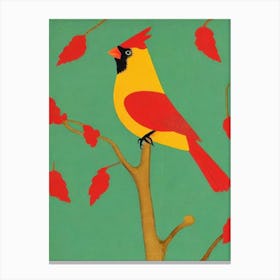 Cardinal Midcentury Illustration Bird Canvas Print