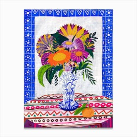 Still Life Mexican Floral Mandarin Purple Poncho Colorful Flowers Canvas Print