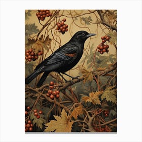 Dark And Moody Botanical Blackbird 1 Canvas Print
