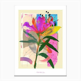 Gloriosa Lily 2 Neon Flower Collage Poster Canvas Print