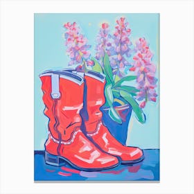 A Painting Of Cowboy Boots With Snapdragon Flowers, Fauvist Style, Still Life 6 Canvas Print