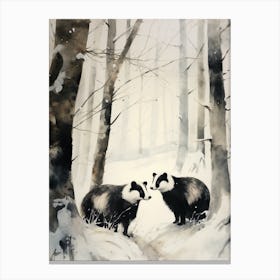 Winter Watercolour Badger 3 Canvas Print