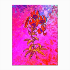 Turban Lily Botanical in Acid Neon Pink Green and Blue n.0195 Canvas Print
