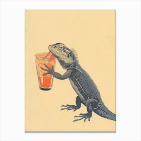 Lizard Drinking A Cocktail Block Print 1 Canvas Print