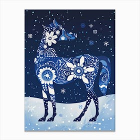Blue Horse In The Snow Canvas Print