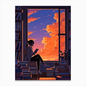 Anime Girl Reading Book Canvas Print