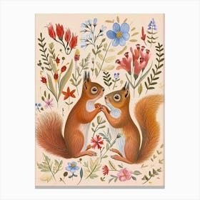 Folksy Floral Animal Drawing Squirrel 2 Canvas Print