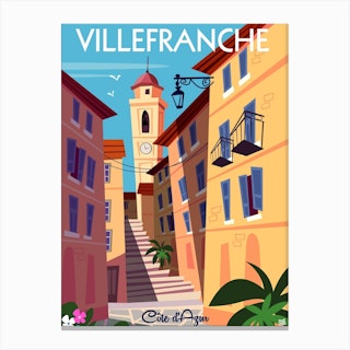 Villefranche Sur Mer Poster Yellow & Blue Canvas Print