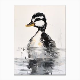 Black & White Impasto Painting Of A Duckling 1 Canvas Print