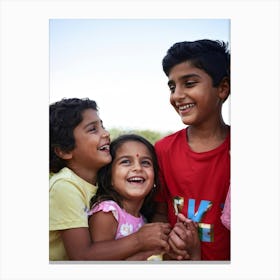 A Family Portrait Capturing The Essence Of Joy With Smiling Faces Of Boys And Girls A Sister And B (1) Canvas Print