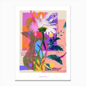Oxeye Daisy 1 Neon Flower Collage Poster Canvas Print