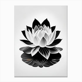 Blooming Lotus Flower In Pond Black And White Geometric 5 Canvas Print