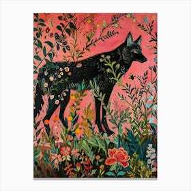 Floral Animal Painting Timber Wolf 1 Canvas Print