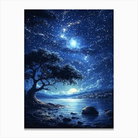 Tree In The Night Sky Canvas Print