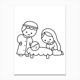 Nativity Scene Cute Hand Drawing Playful Illustration Canvas Print