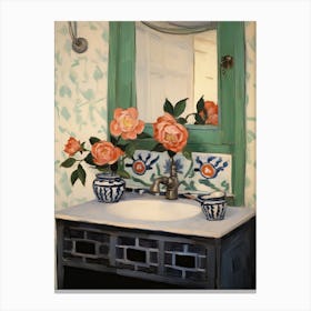 Bathroom Vanity Painting With A Camellia Bouquet 1 Canvas Print
