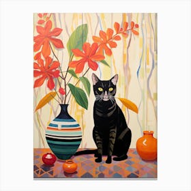 Lotus Flower Vase And A Cat, A Painting In The Style Of Matisse 2 Canvas Print